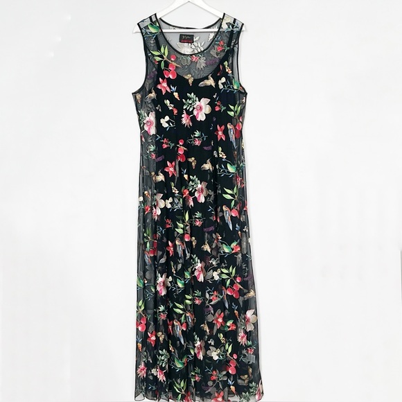 Johnny Was Emilda Floral Mesh Maxi Dress XL - Picture 6 of 13